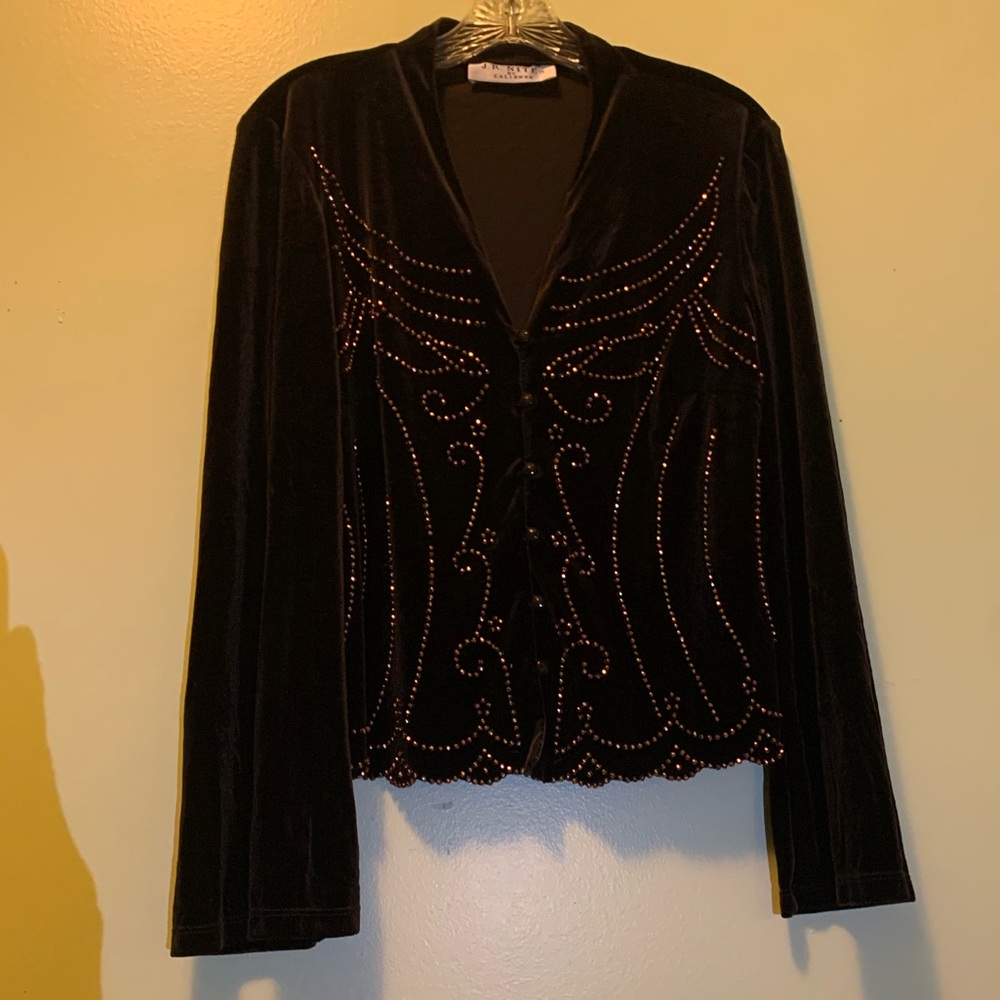 Chic Brown Velvet Blazer with Beaded Accents